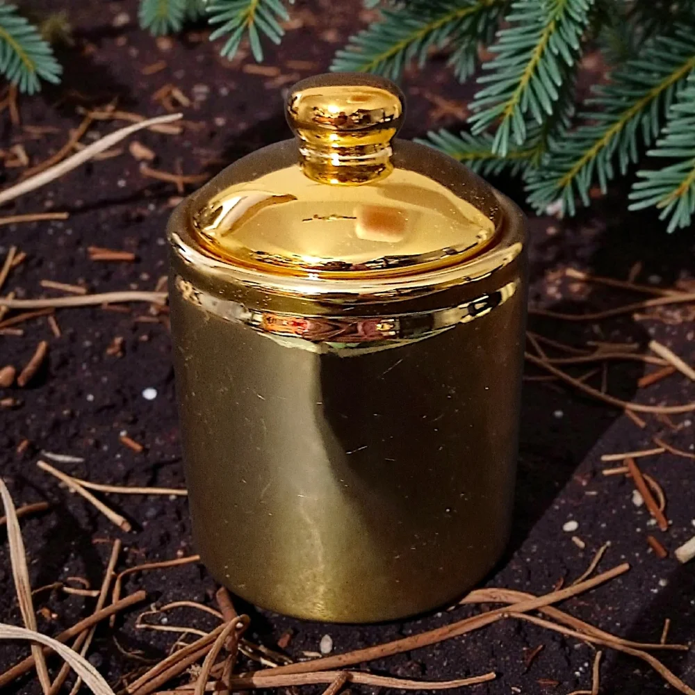 RH Macy Gold Painted Sugar Bowl Lidded Vintage 80s‎ Holiday Ceramic Porcelain